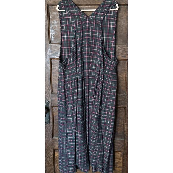 All American Comfort Green Plaid Button Front Flannel Jumper Dress 20W Modest - Picture 5 of 8